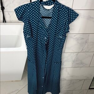 Elegant Teal Polka Dot Midi Dress